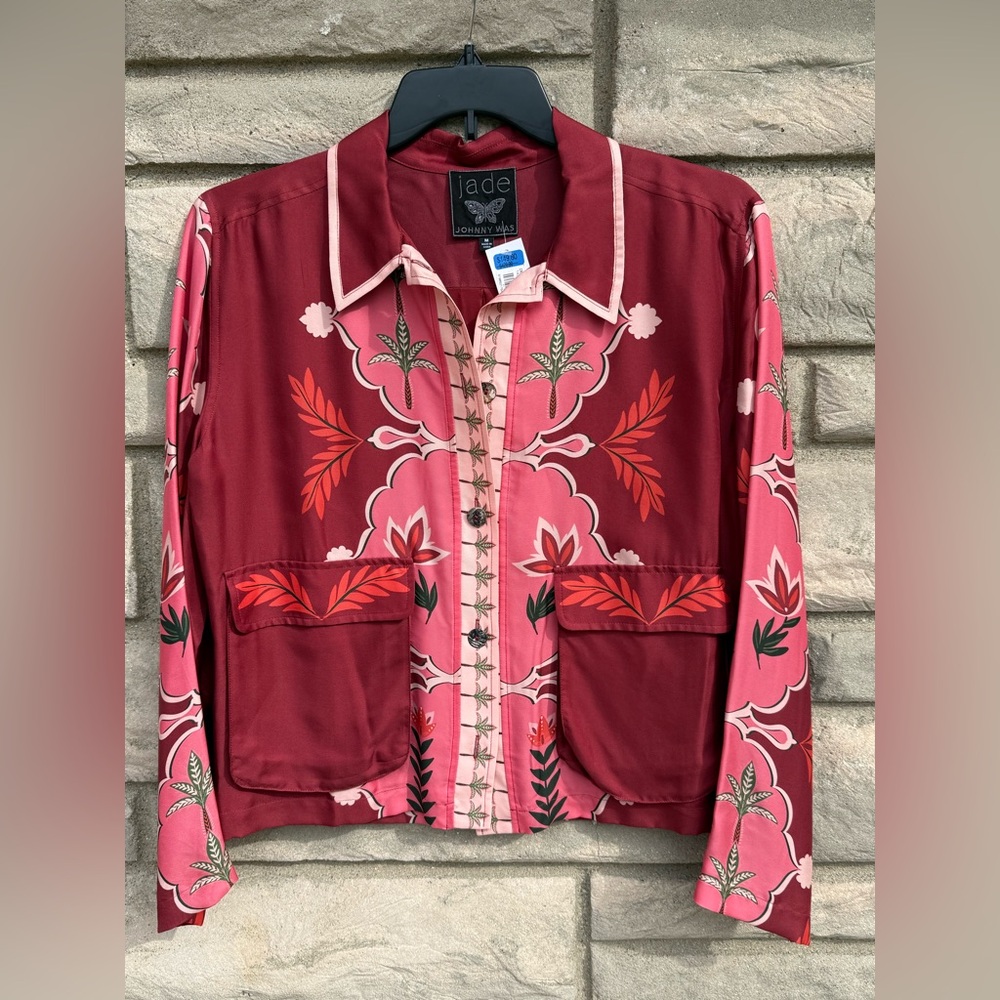 Johnny Was Women's Red Shannon Silk-Blend Jacket Medium $428